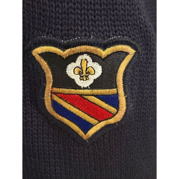 Large Vintage #90s #CHAUS Sweater #Preppy Knit Navy Crest Argyle Coat of Arms Em - Picture 11 of 11